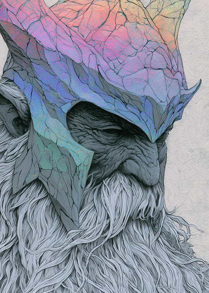 Iridescent Helmeted Bearded Warrior Portrait