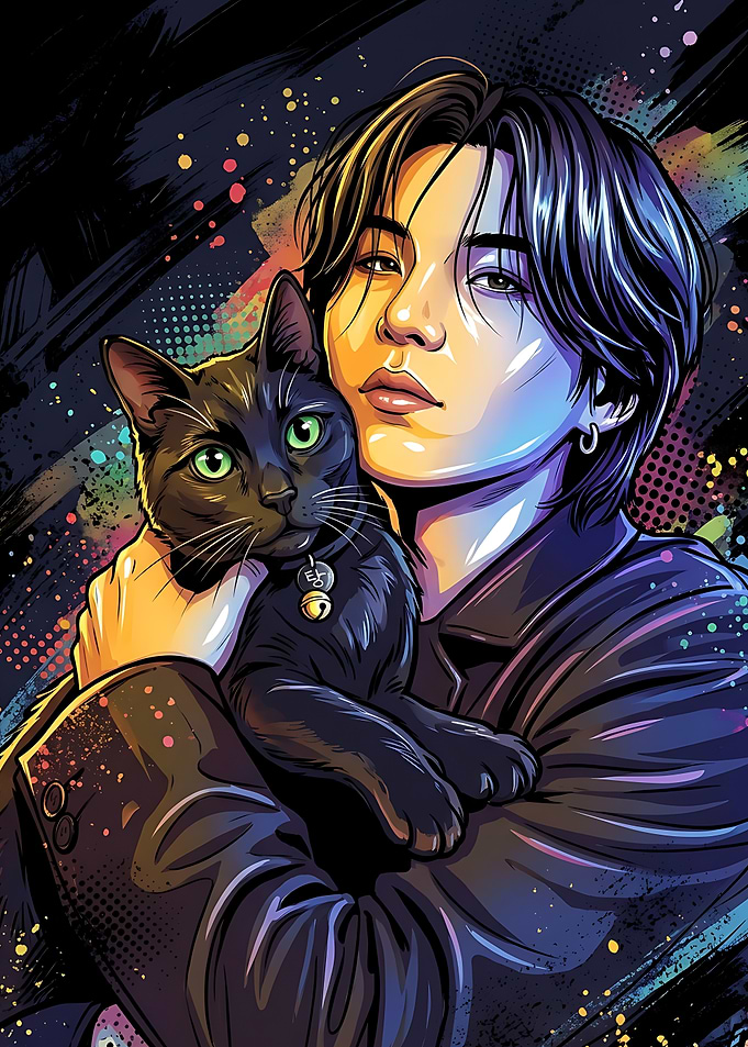 Suga BTS with Black Cat Portrait