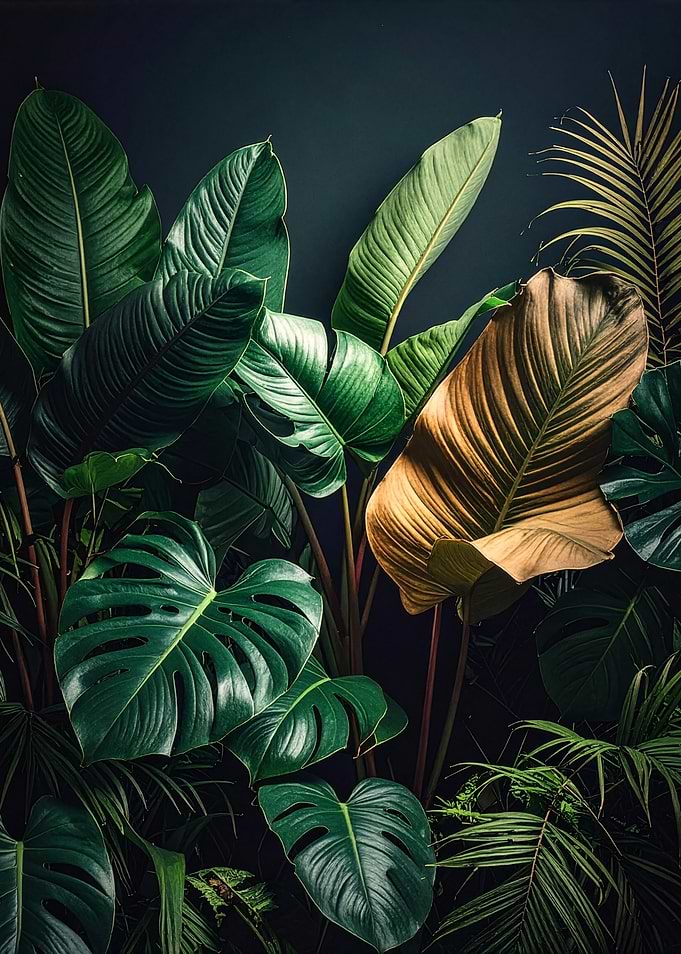 Tropical Leaves with Golden Accent