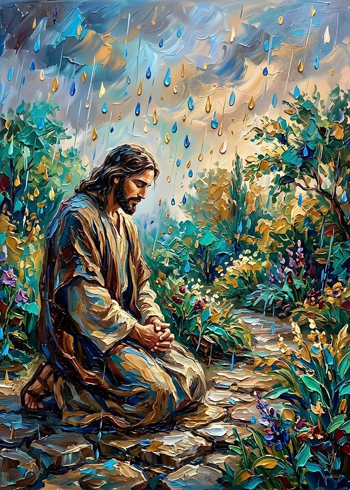Jesus Praying in the Rain