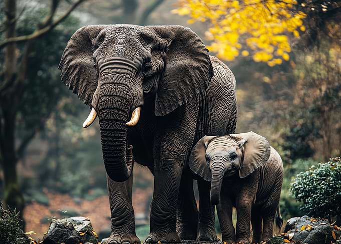 Mother Elephant and Her Calf
