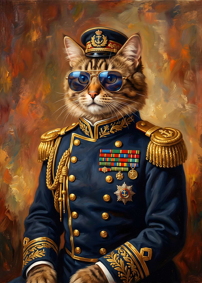 Admiral Cat in Military Uniform