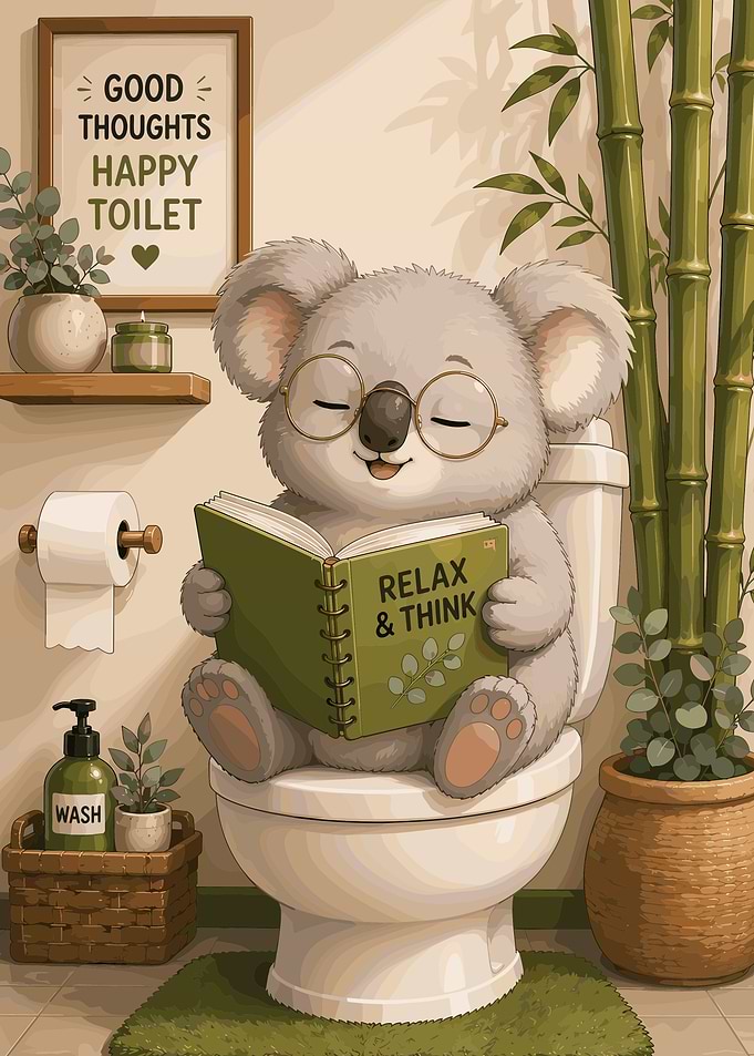 Cute Koala Reading on Toilet