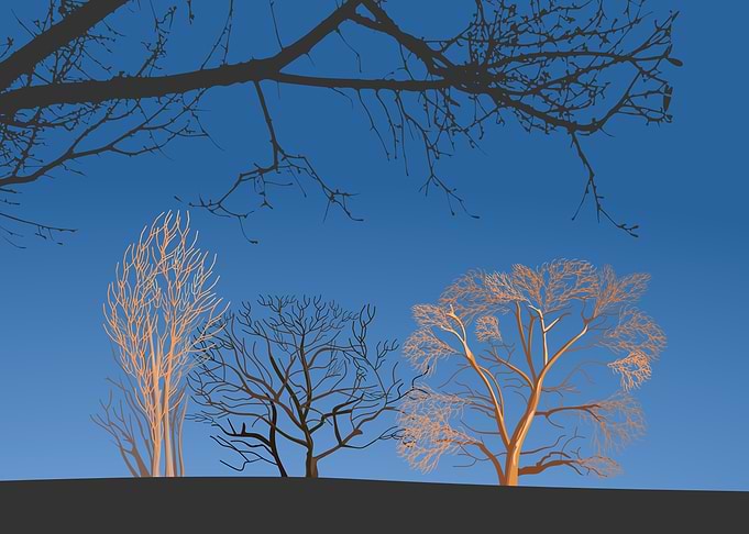 Minimalist Stylized Trees Against Blue Sky