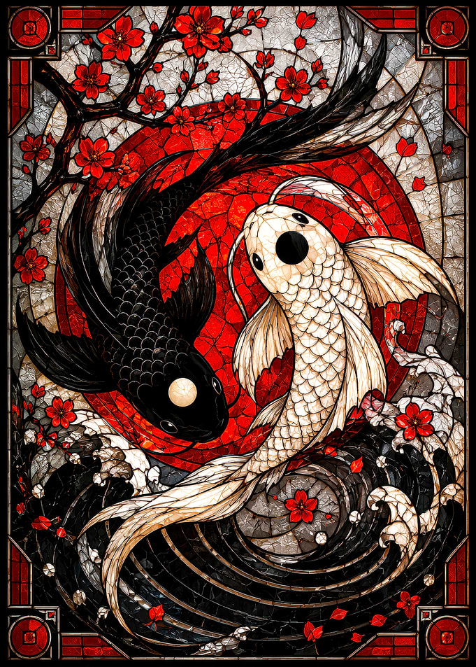 Stained Glass Yin Yang Koi Fish