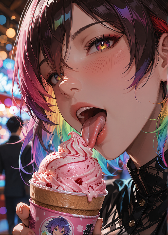 Anime Girl Eating Strawberry Ice Cream