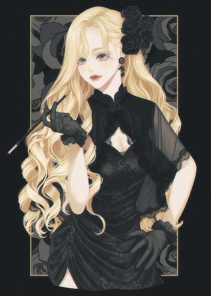 Elegant Blonde Woman in Black Dress