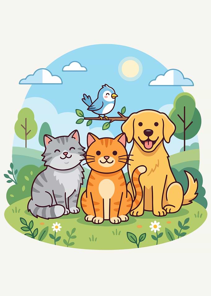 Cute Cartoon Animals in Nature