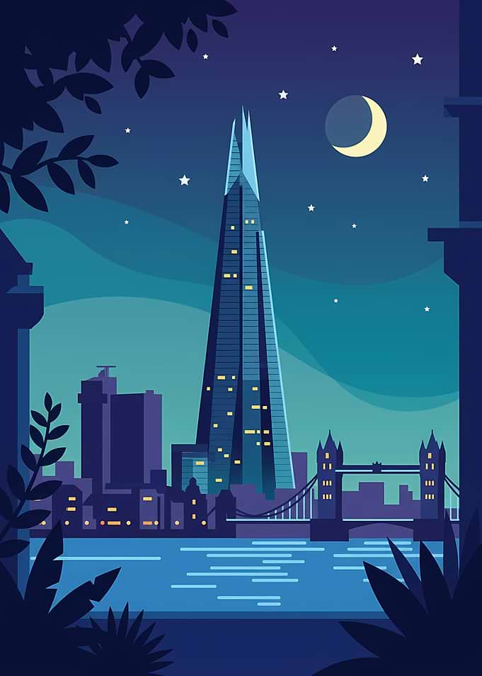 London Skyline Night Illustration