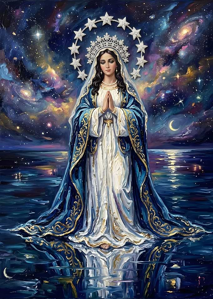 Virgin Mary Cosmic Ocean Painting