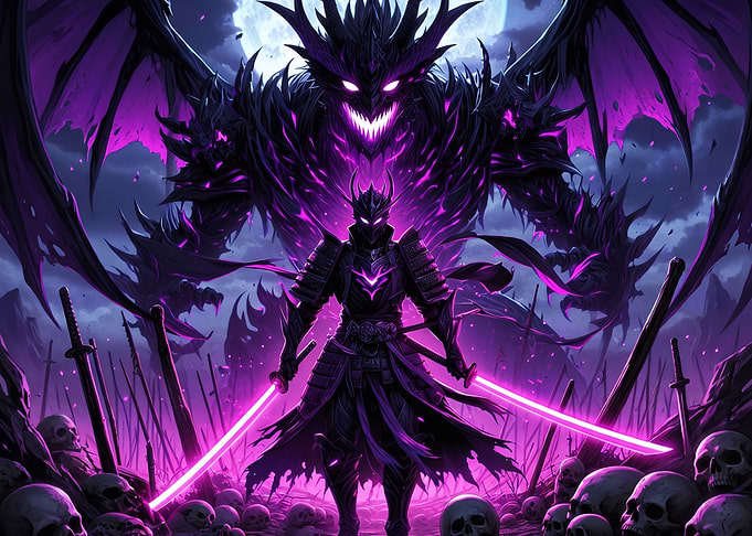 Dark Samurai with Neon Demon Spirit