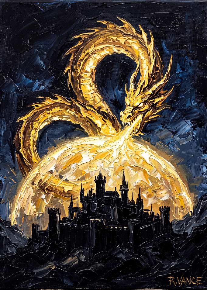 Golden Dragon Attacking Dark Castle