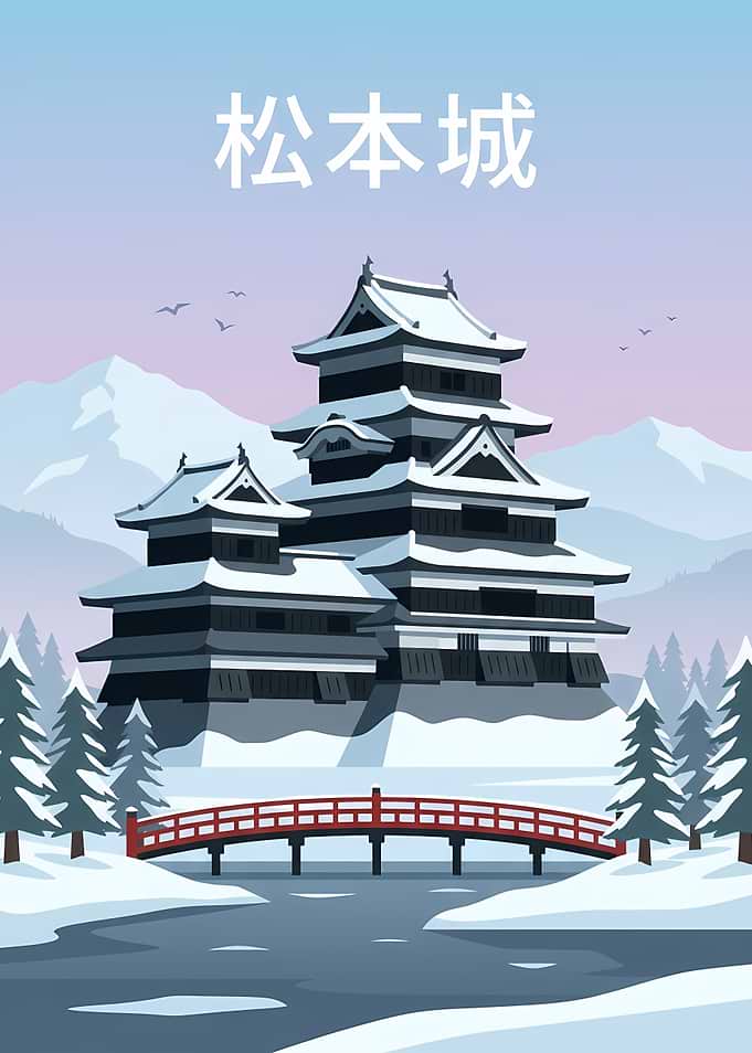 Matsumoto Castle Winter Illustration