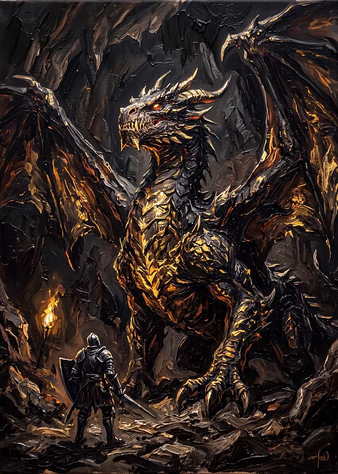 Knight Confronting a Golden Dragon