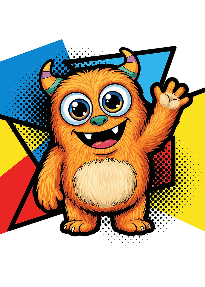 Cute Orange Monster Waving Cartoon