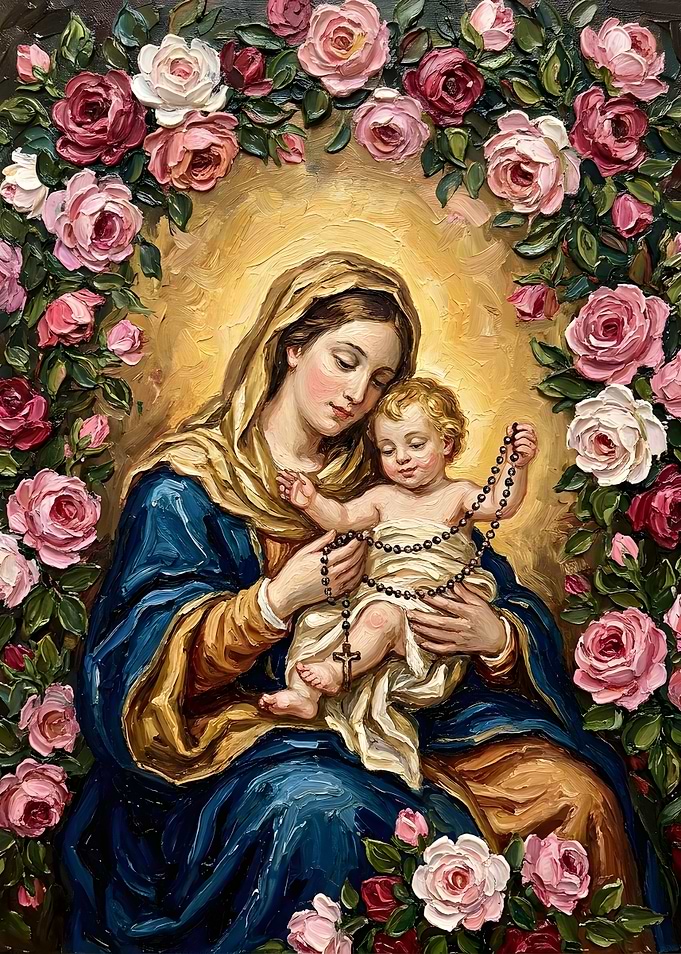 Madonna and Child with Roses Painting