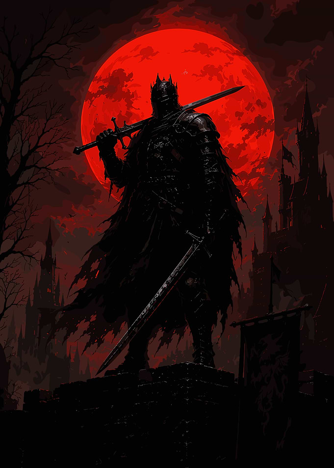 Dark Knight Under Red Moon