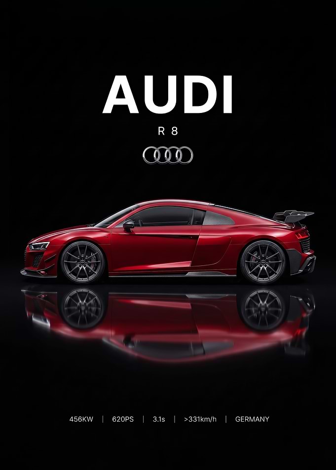 red sleek R8 Sports Car Poster