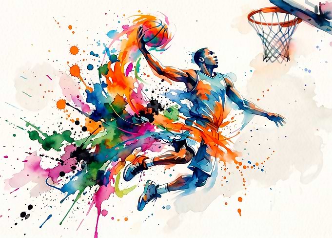 Watercolor Basketball Player Slam Dunk