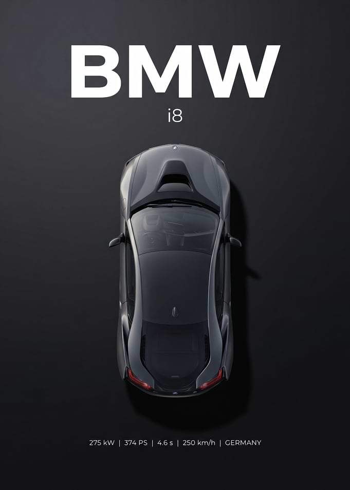 Minimalist BMW i8 Top View Poster