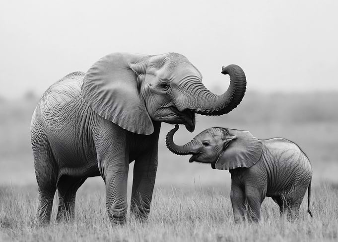 Mother Elephant and Calf Bonding