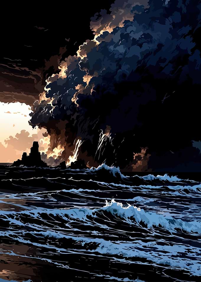 Stormy Ocean at Sunset