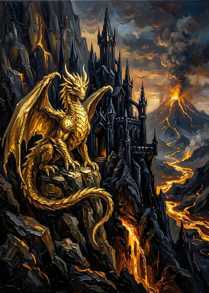 Golden Dragon Guarding Dark Castle