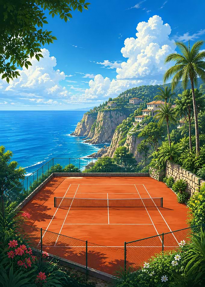 Tennis Court Overlooking the Ocean