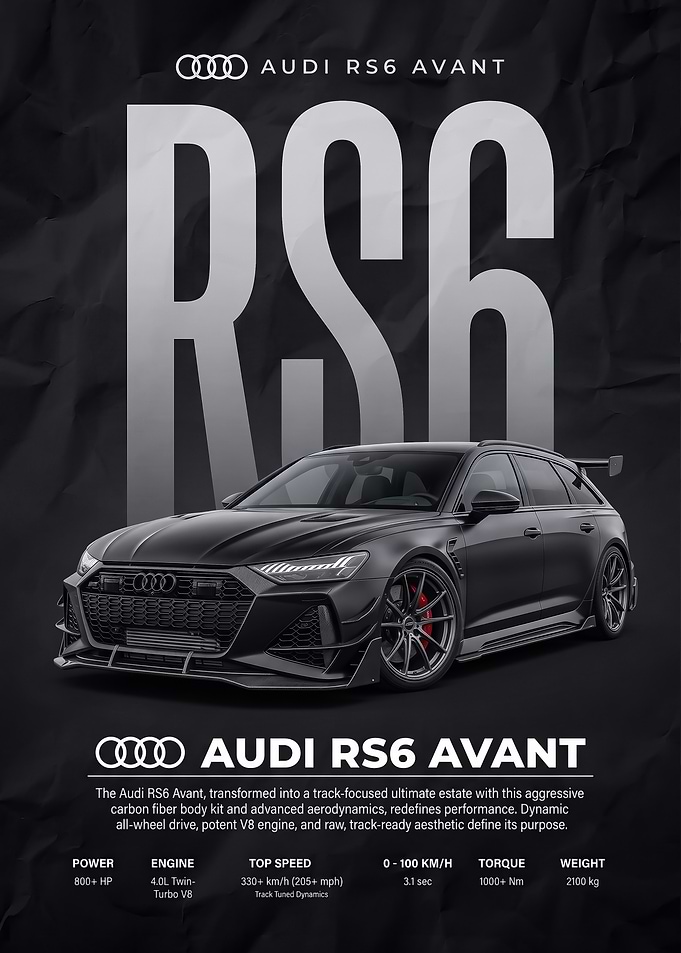 black sleek RS6 Avant Track Edition car Poster