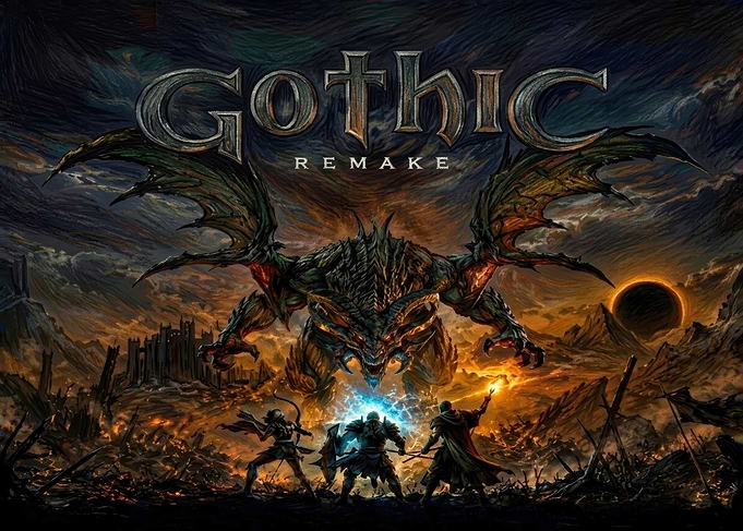 Gothic Remake Fantasy Battle With Dragon Poster