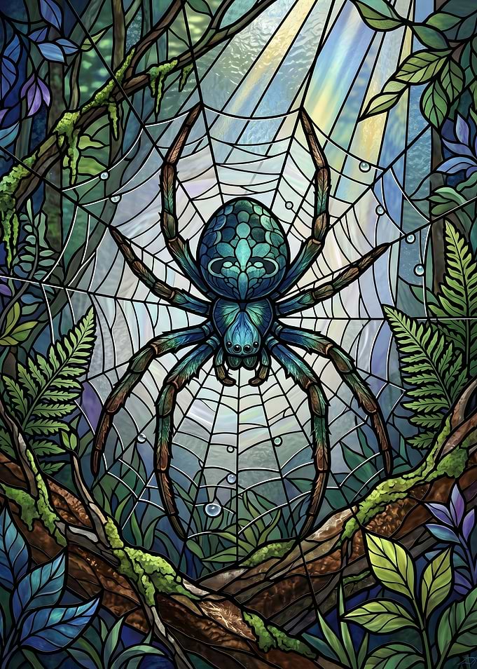 Stained Glass Spider in Forest
