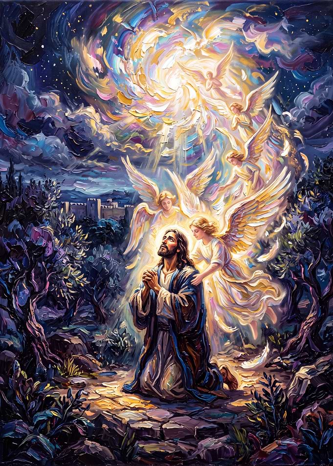 Jesus Praying in Gethsemane with Angels