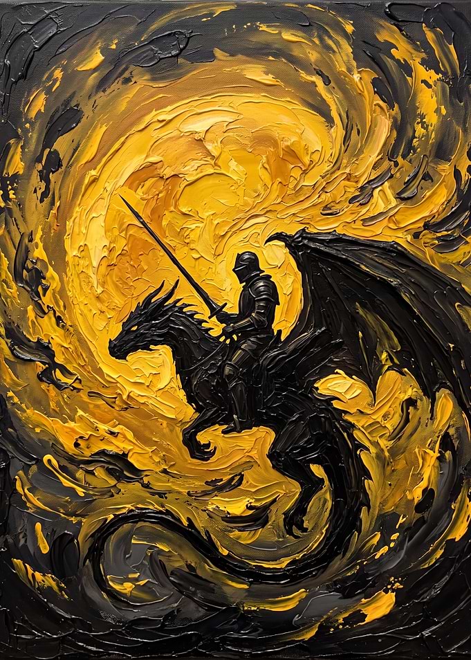 Knight Riding Dragon Oil Painting