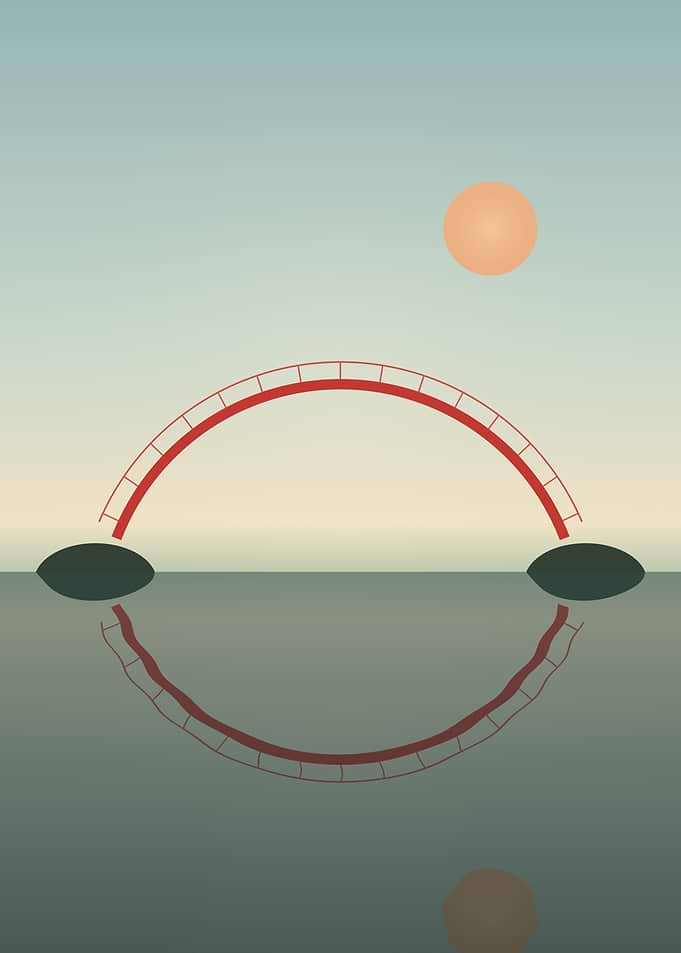 Red Bridge - Minimalist Japanese Garden Taiko Arch