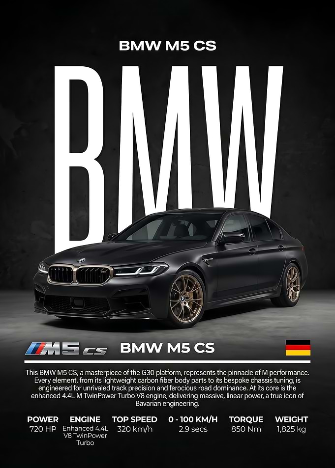 black art M5 CS Performance car Poster