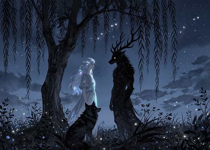 Girl Meeting a Forest Spirit