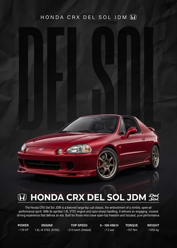 red sleek Honda CRX Del Sol JDM car Poster