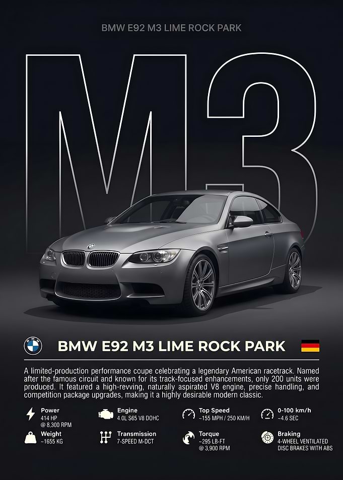 BMW E92 M3 Lime Rock Park Poster