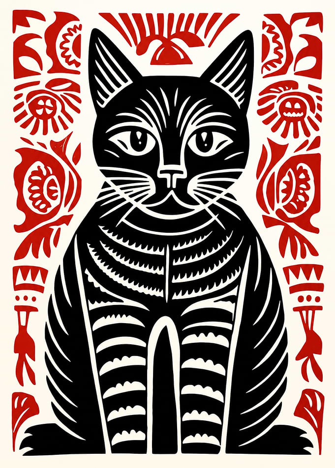 Black Cat Folk Art Print