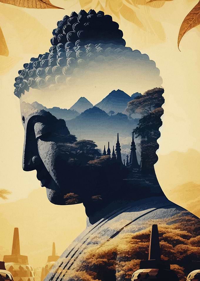 Double Exposure Buddha Silhouette Art