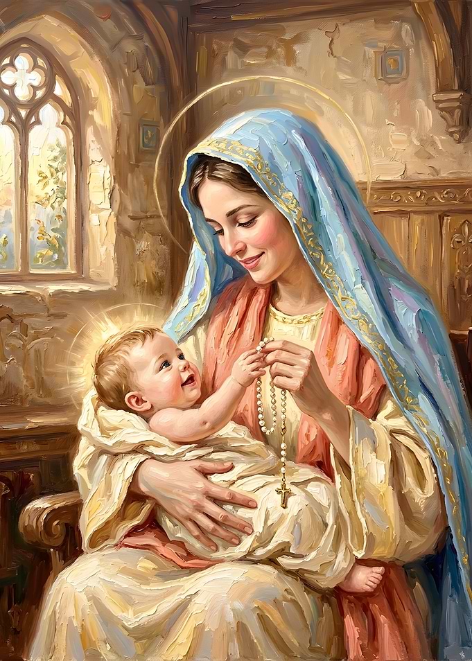Virgin Mary and Baby Jesus Painting