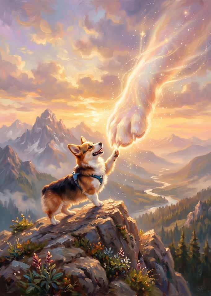 Corgi High-Five with Celestial Paw