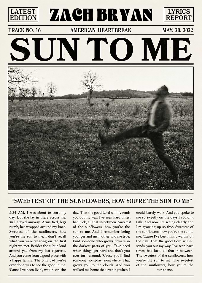 Zach Bryan Sun To Me Poster