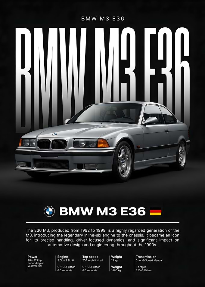BMW M3 E36 Automotive Poster
