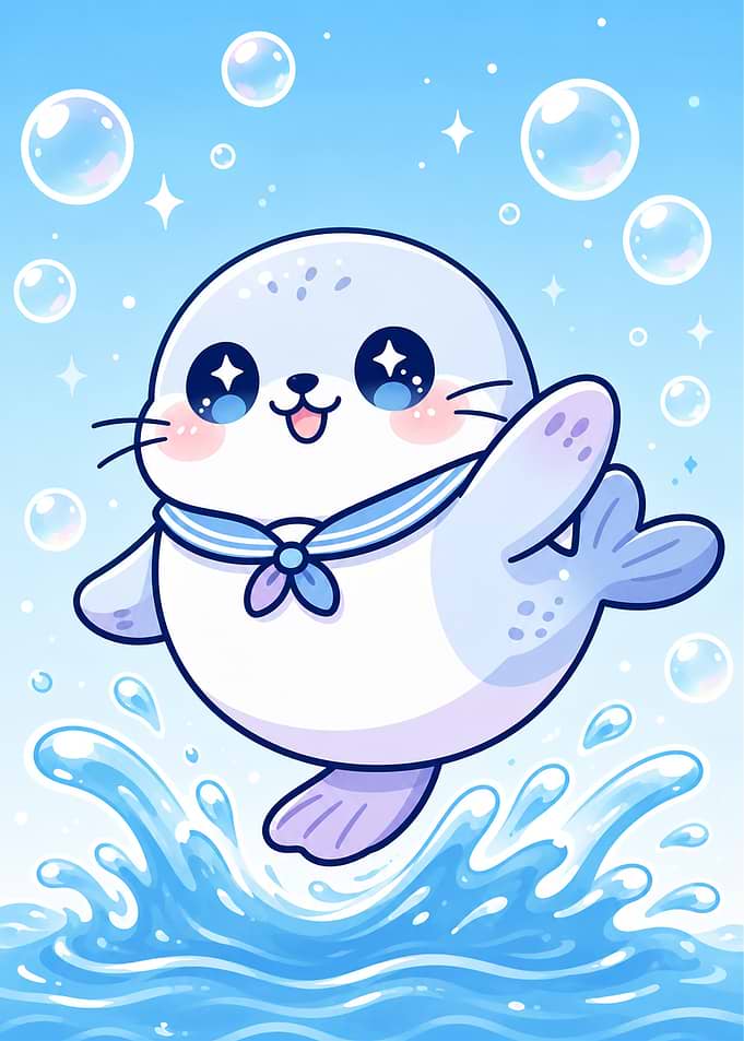 Cute Kawaii Seal with Sailor Collar