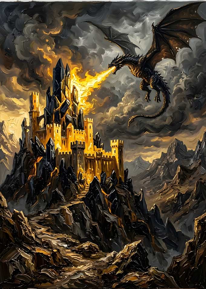 Dragon Attacking a Golden Castle