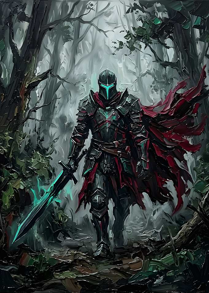 Dark Knight with Glowing Sword