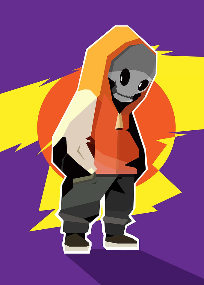 Low Poly Good Skull with Orange Hoodie