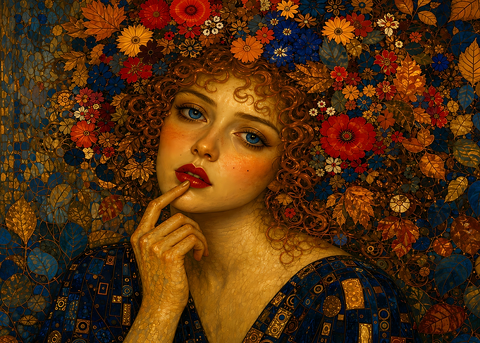 Klimt-Inspired Portrait with Floral Crown