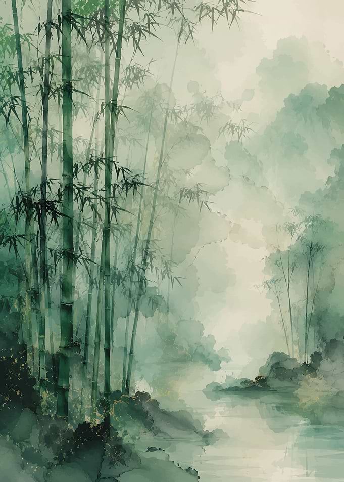 Serene Bamboo Forest Watercolor Painting